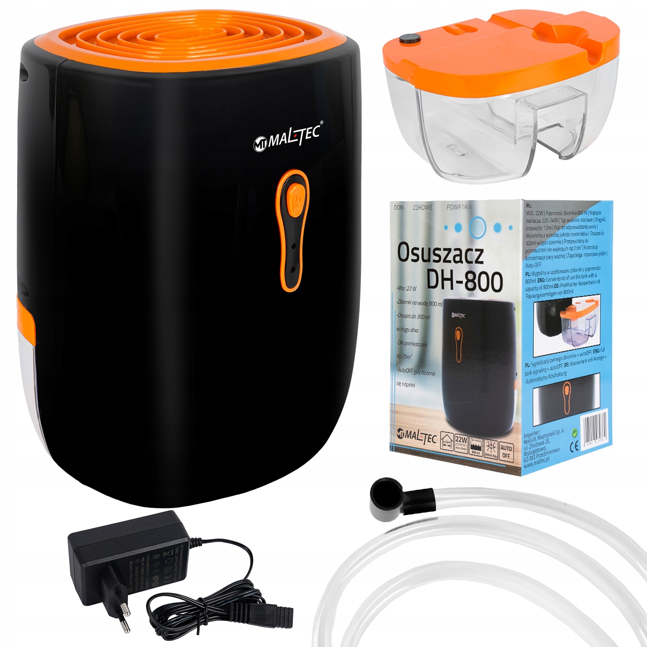 CICHY OSUSZACZ POWIETRZA WYDAJNY POCHŁANIACZ WILGOCI MALTEC 800ML Poziom hałasu 30 dB