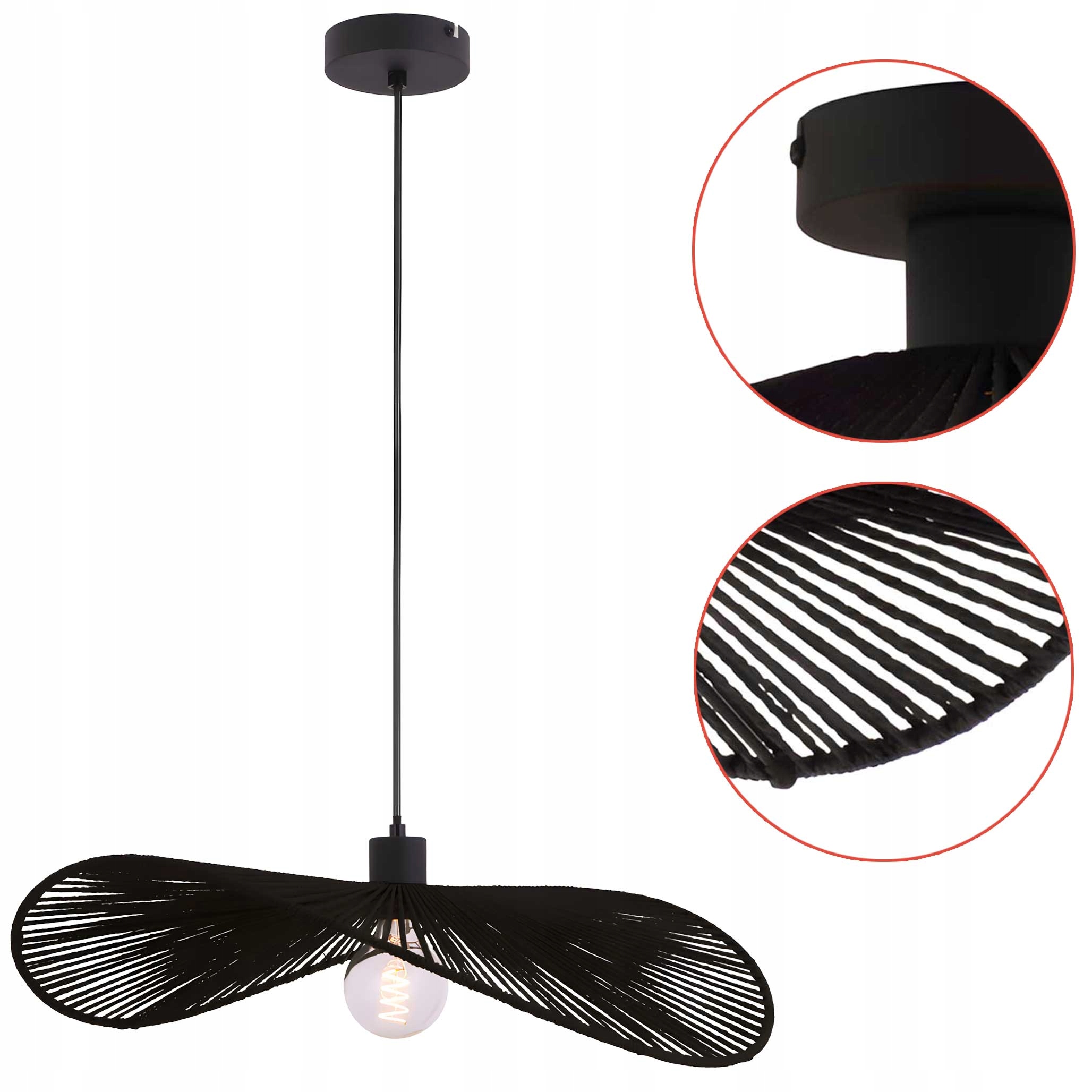 Závěsná lampa Boho Pletená Černá Lehký Ažurový lustr Černá Jednotlivá