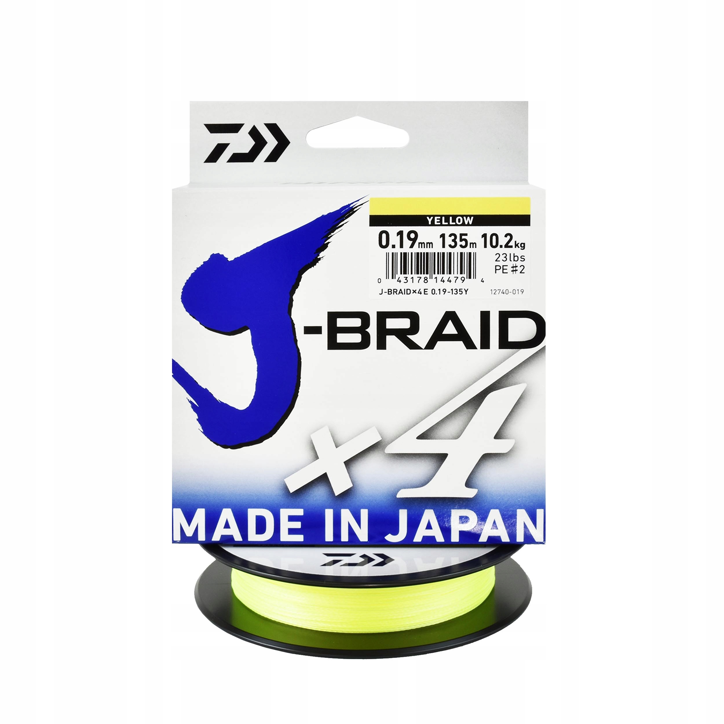 Japońska plecionka 4 sploty Daiwa J-Braid X4 żółta 0.19mm 135m 10,2kg 1szt.