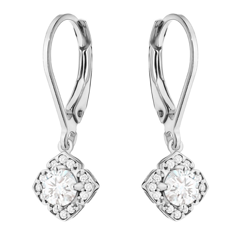 Złote Kolczyki Damskie Wiszące pr 585 Kwiatki Diamenty Laboratoryjne 0,62ct