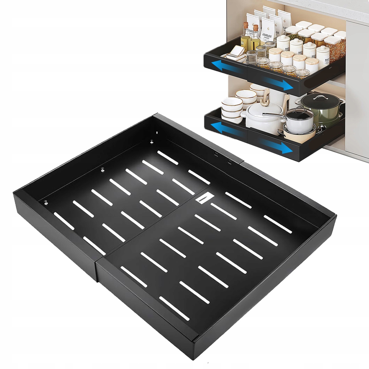 Šuplík Výsuvná 32-52 CM Nastavitelná Výsuvná Kuchyňská Zásuvka Černá 25 kg