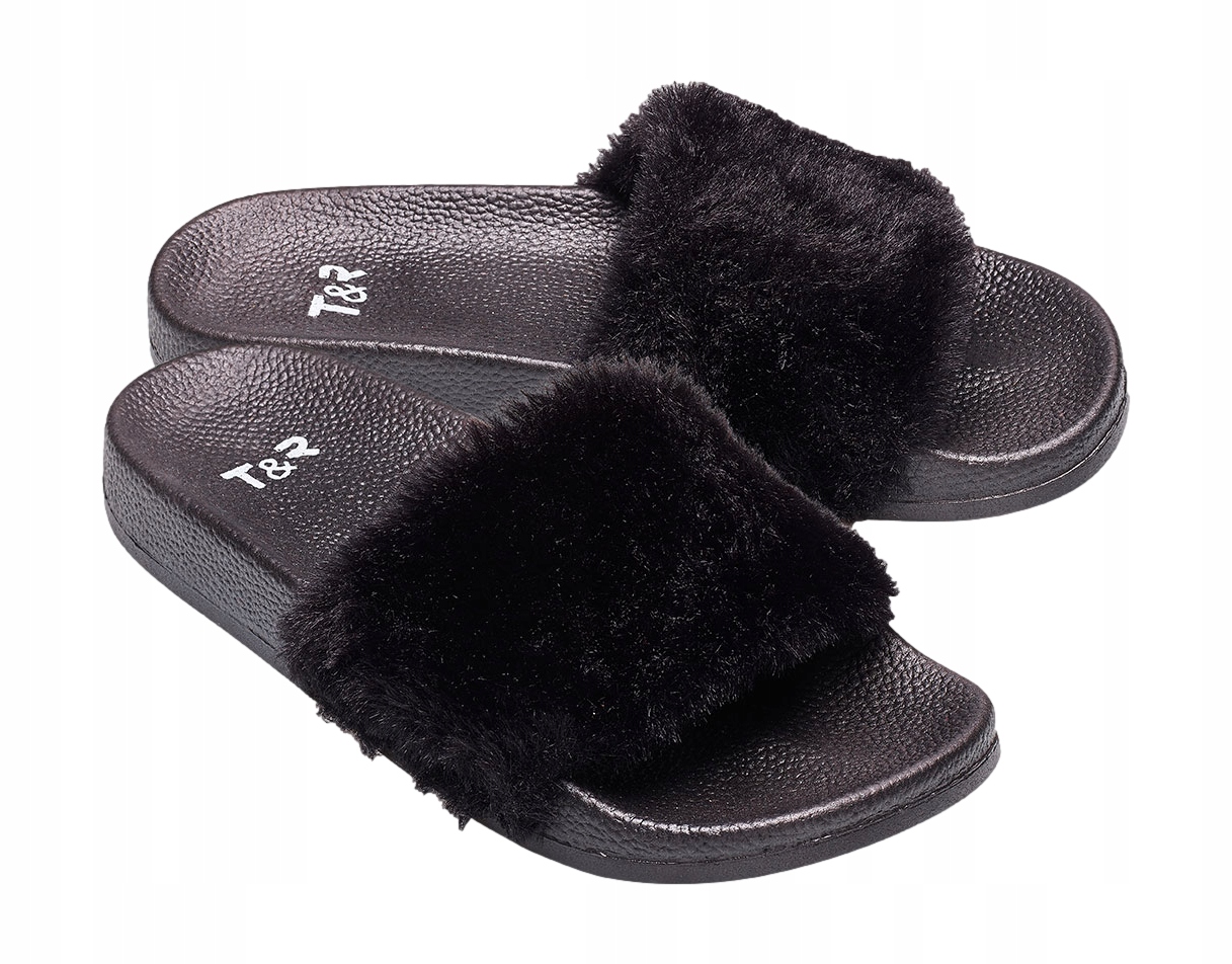 KLAPKI DAMSKIE lekkie wygodne FUTERKO CZARNE *37