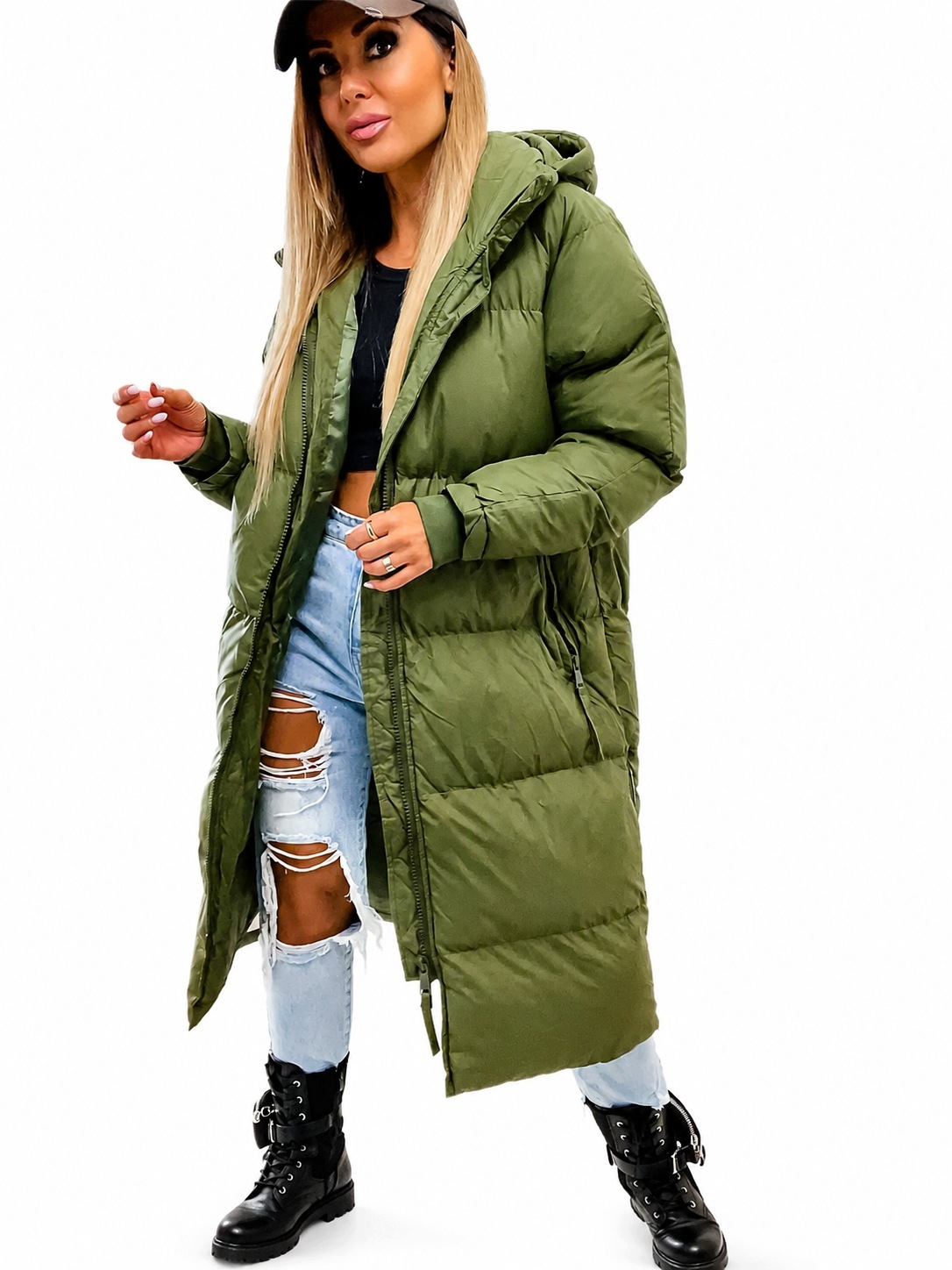 0026 Zimní bunda oversize, silná, s bočními zipy Khaki M