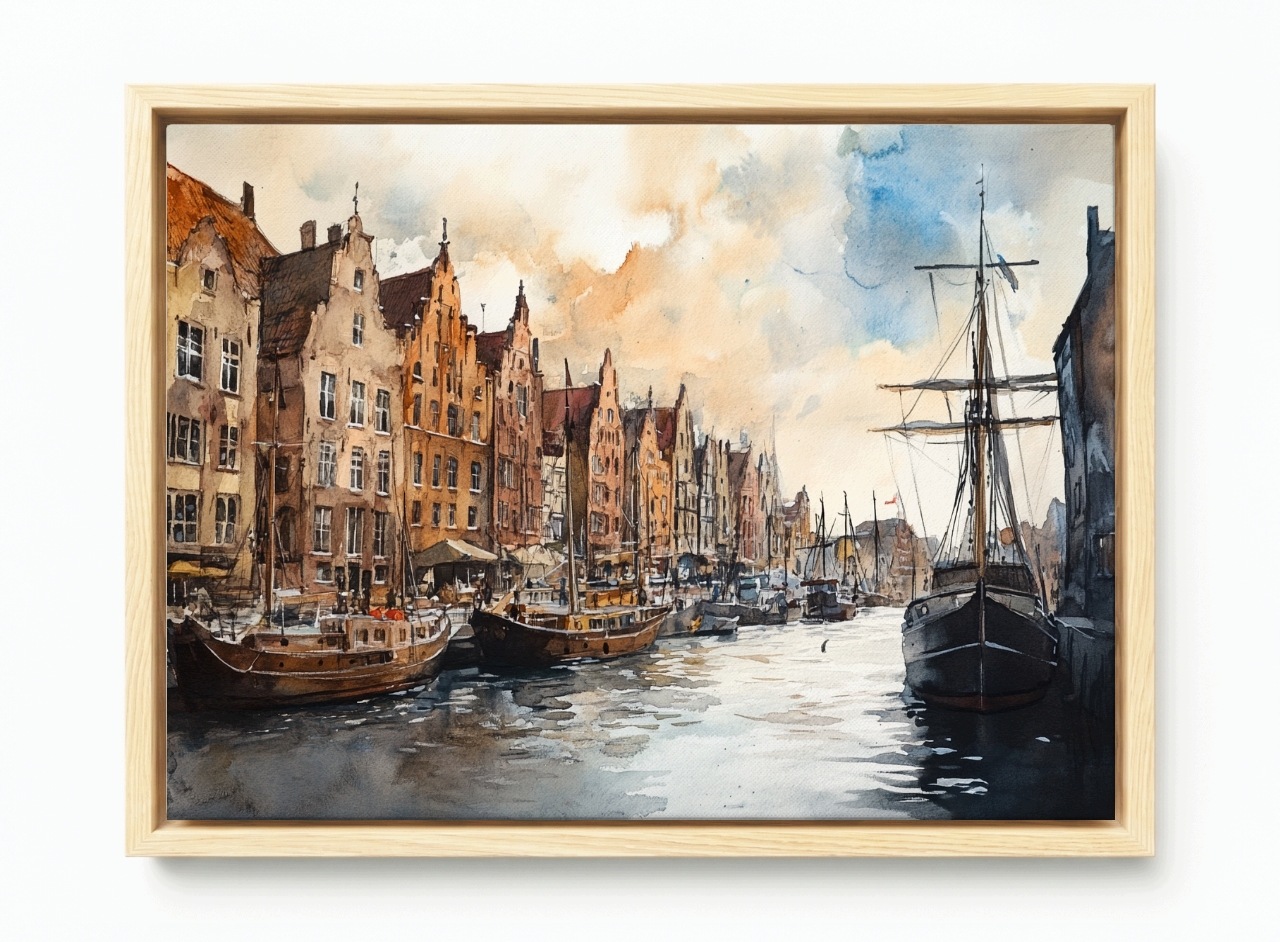 Obraz Rama American Box Gdaňsk Starožitnost Plachetnice Kanál Motława 120x80
