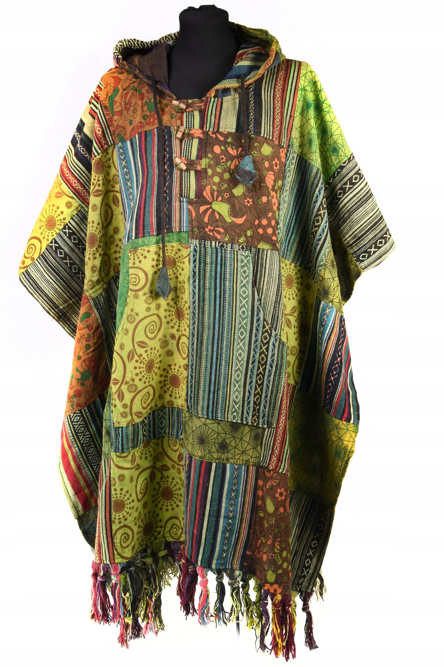 Nepálské Pončo patchwork Etno Boho Handmade Třásně