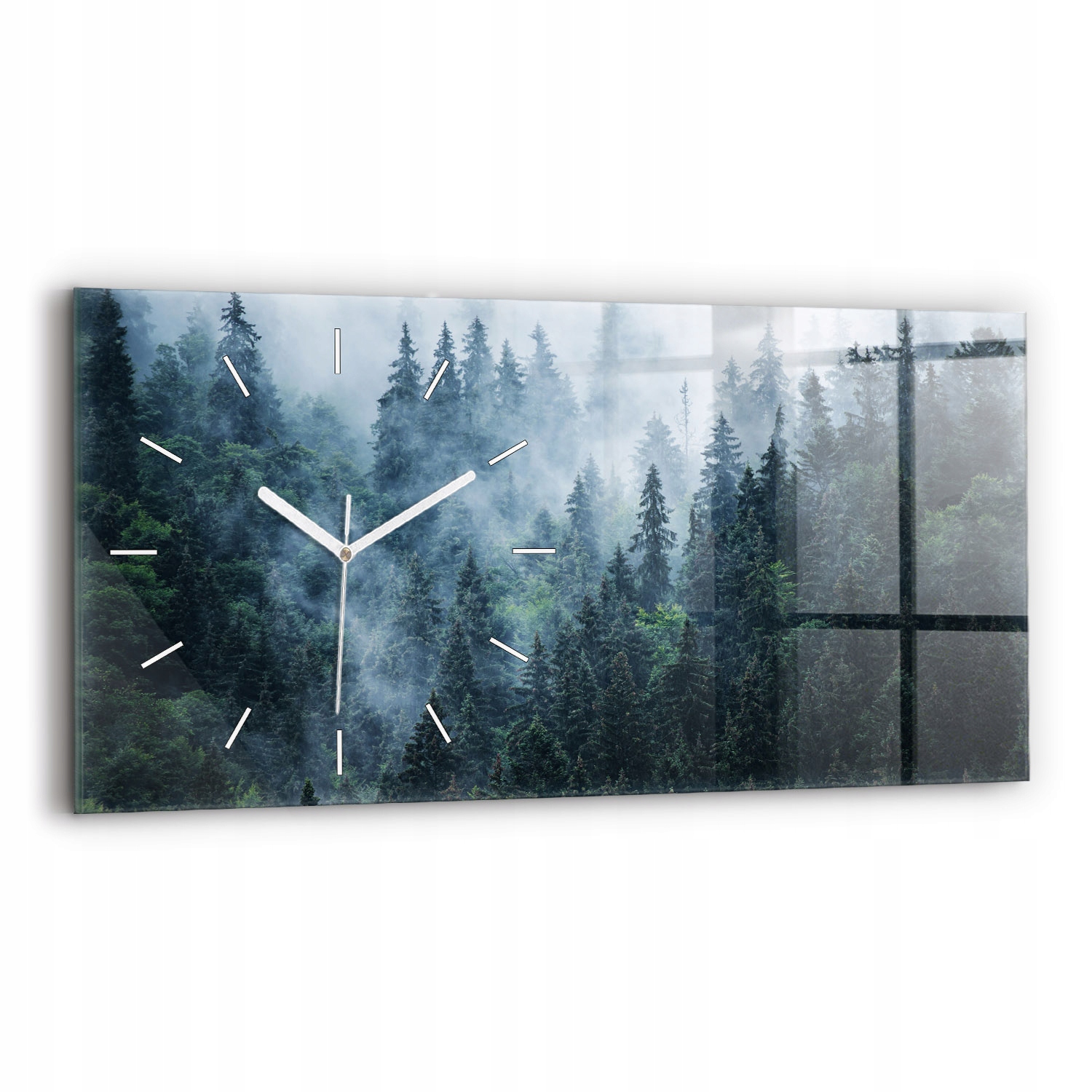 Moderní skleněný nástěnný hodinový stroj 60 cm x 30 cm Mlhavá horská krajina