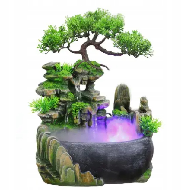 Stolový vodopád Bonsai Feng Shui Resteq s osvetlením a hmlou