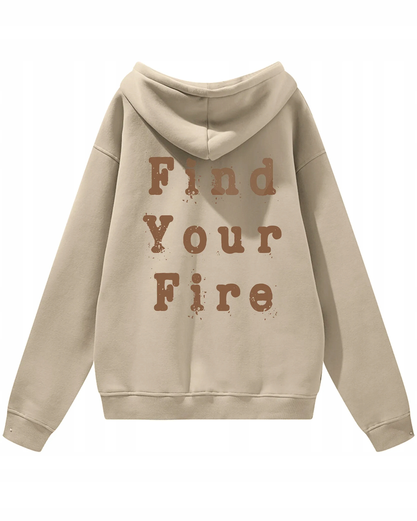 Béžová Oversize mikina s motivačním potiskem "Najdi svůj oheň" velikosti s kapucí