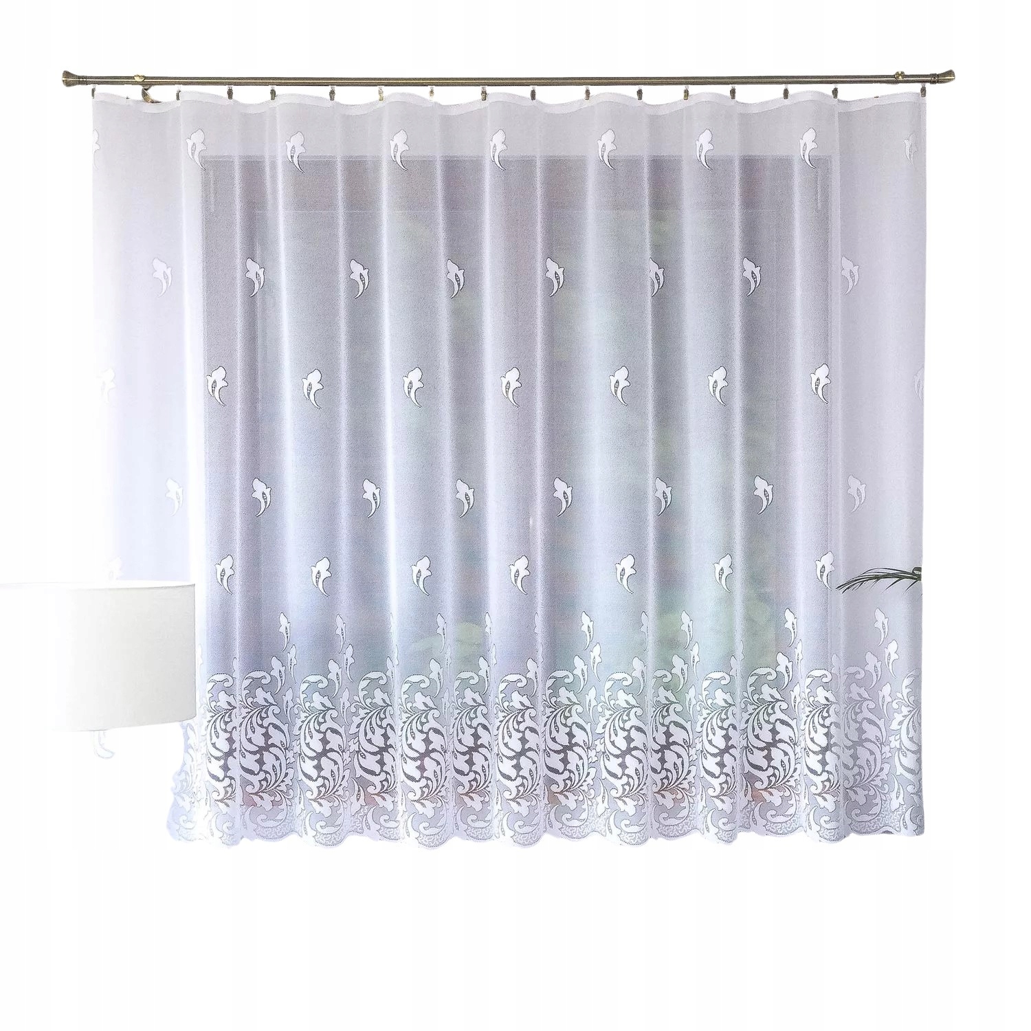 Elegantní Záclona Na Pásku Zakončená Vzorovaným Pásem 300x160.