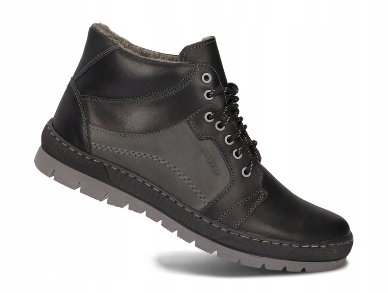 Trzewiki Zimowe Buty Męskie Półbuty Ocieplane Polskie Skóra 171 Czarny 43 Kolekcja JESIEŃ / ZIMA