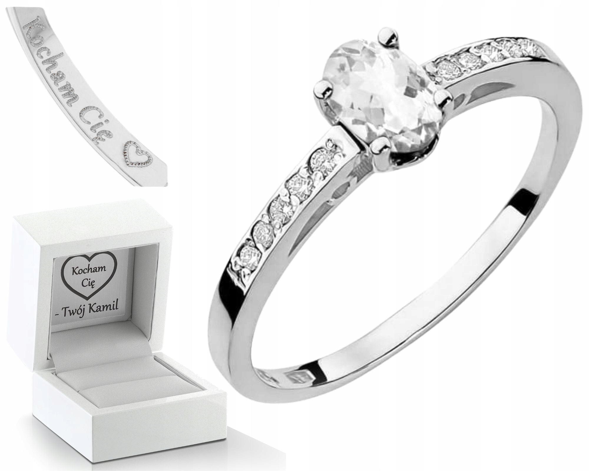 Bílý Zlatý Prstýnek S Bílým Safírem A Diamanty Zlato 585 Jako Dárek