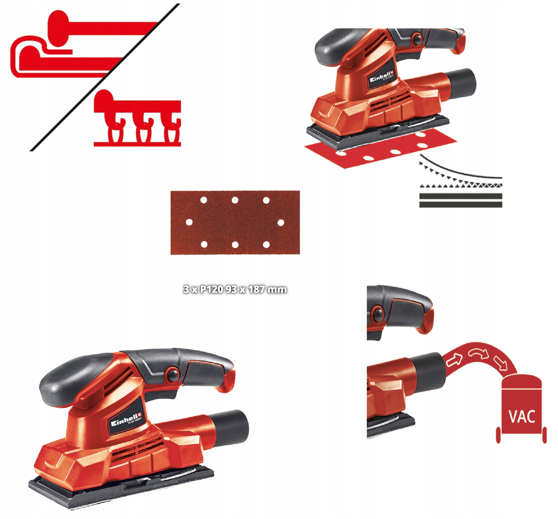 SZLIFIERKA OSCYLACYJNA PROSTOKĄTNA DO DREWNA Szerokość stopy 93 mm