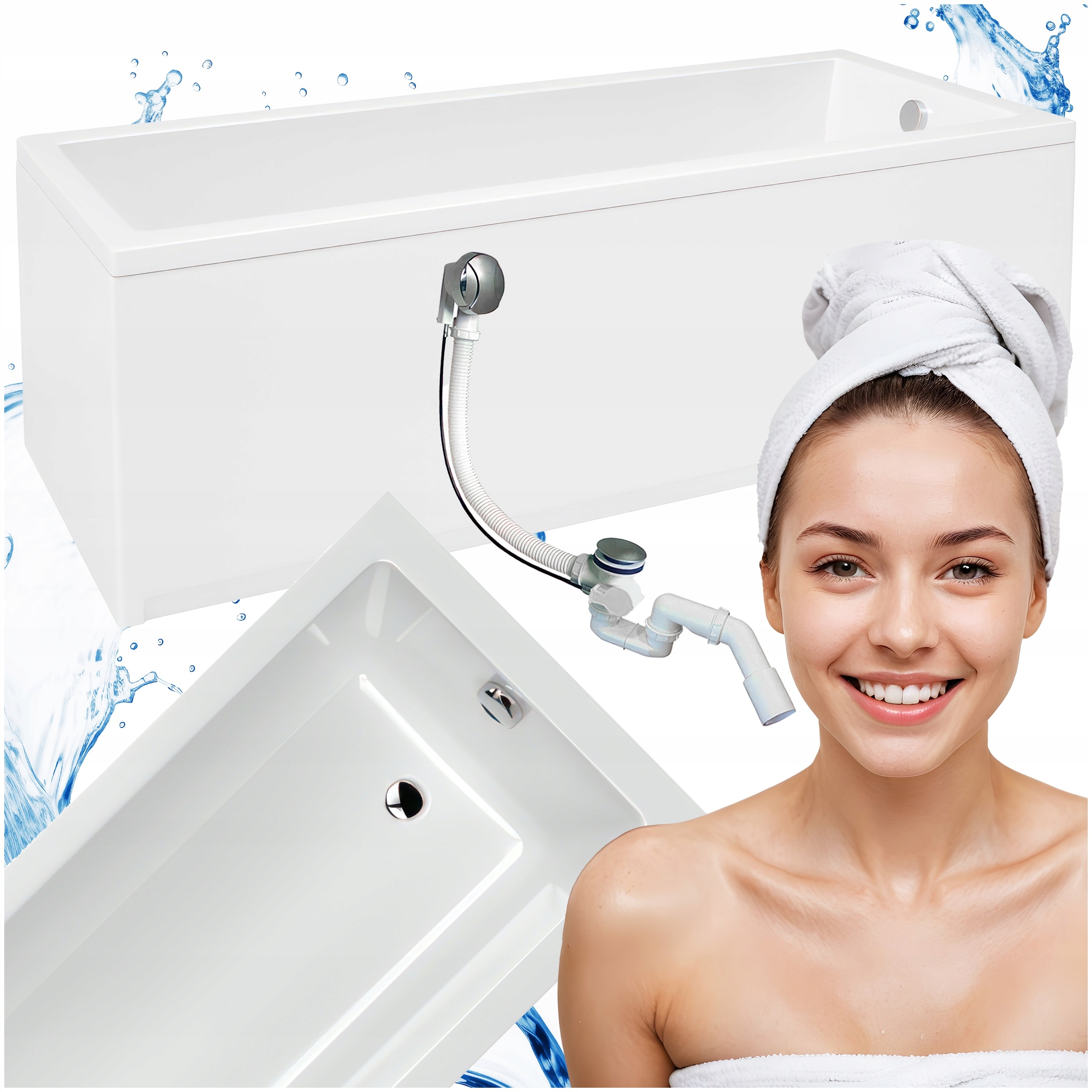 Rohová Nástěnná Vana S Krytem, Sifon, Obdélníkové Nohy, Akrylová, 150 X 70 CM