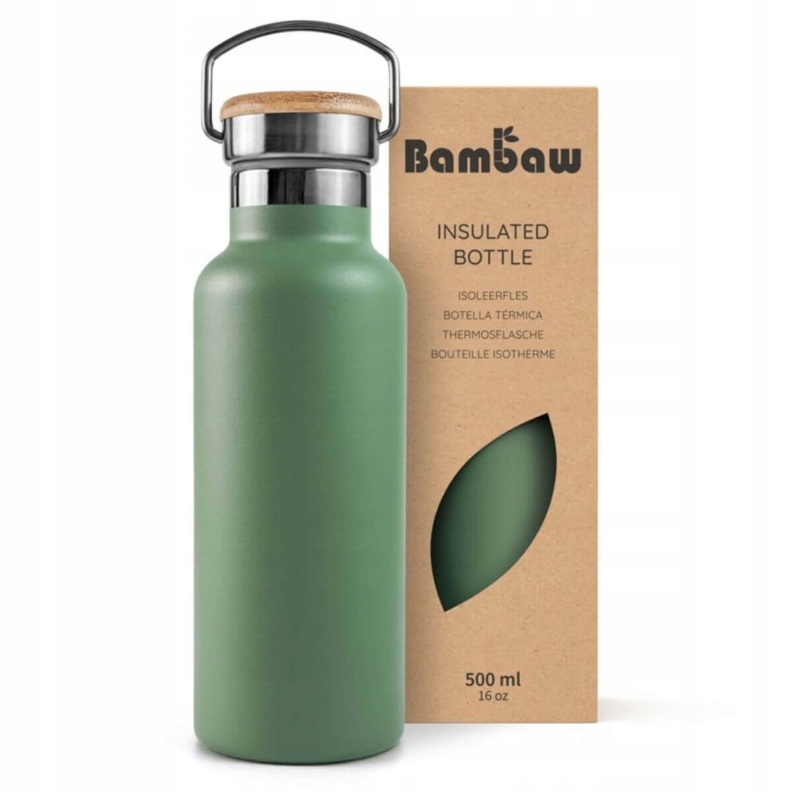 Bambaw Zelená termoláhev s bambusovým uzávěrem Sage Green 500 ml