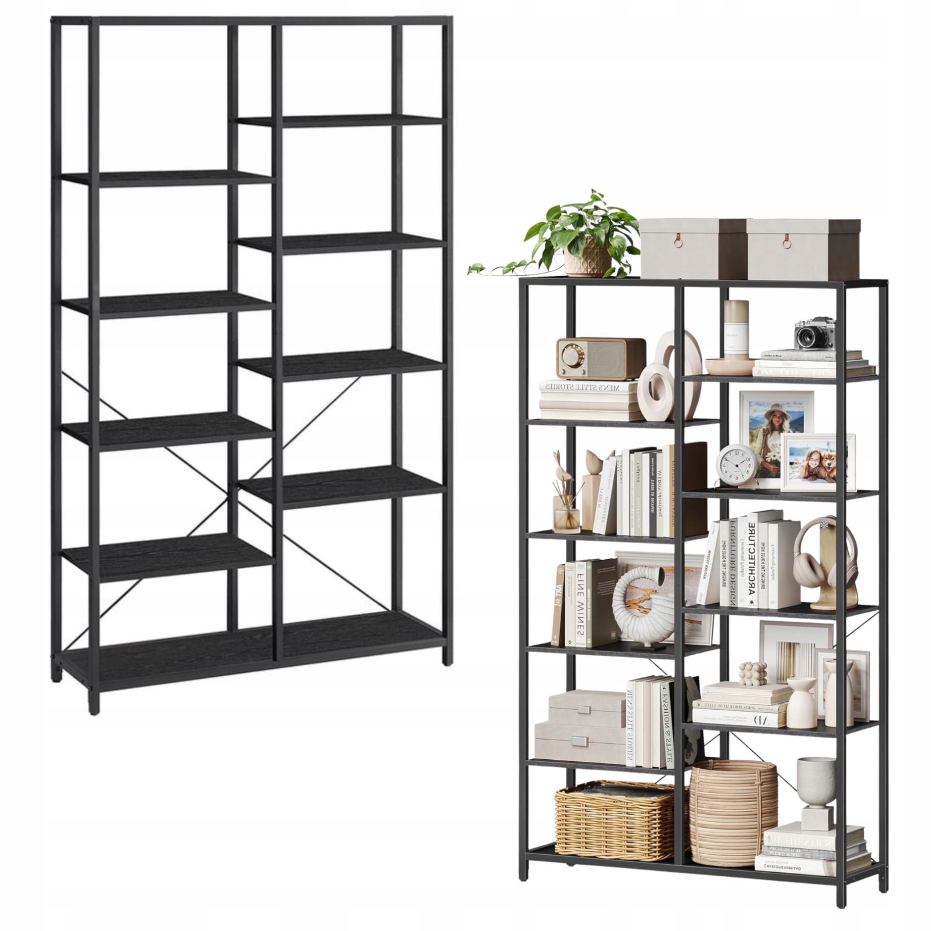 Industriální regál na knihy Hračky Černý 10 Polic do obývacího pokoje Kanceláře