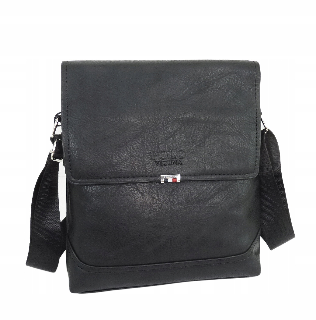 LISTONOSZKA MĘSKA SKÓRZANA TORBA CZARNA MESSENGER Z KLAPĄ