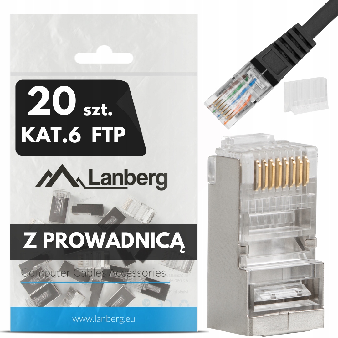 20X WTYK WTYKI KOŃCÓWKI WTYCZKA RJ45 8P8C FTP KAT.6 Z PROWADNICĄ LANBERG