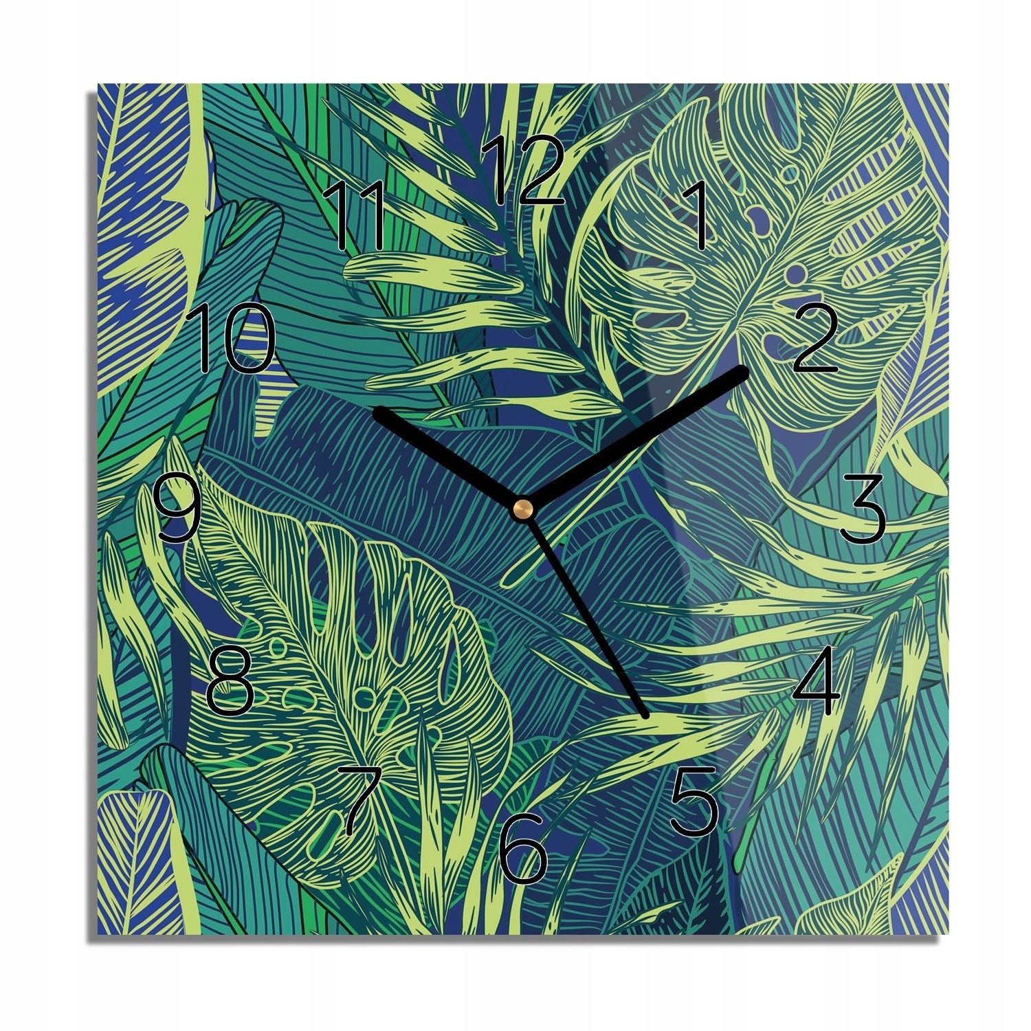 

Liście palmy tropik zegar na szkle 30x30 do kuchni