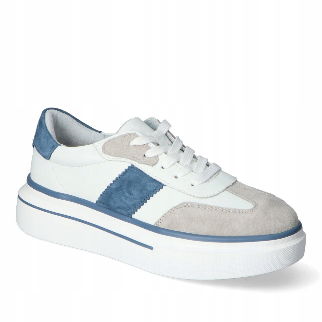 Kožené tenisky Goodin GD-LX1183 Bílé/Béžové/Modré lico semiš 39