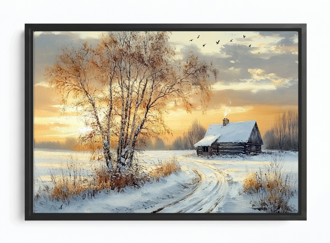 Obraz Rám Americká Krajina Zima Bříza Sníh Slunce 60x40