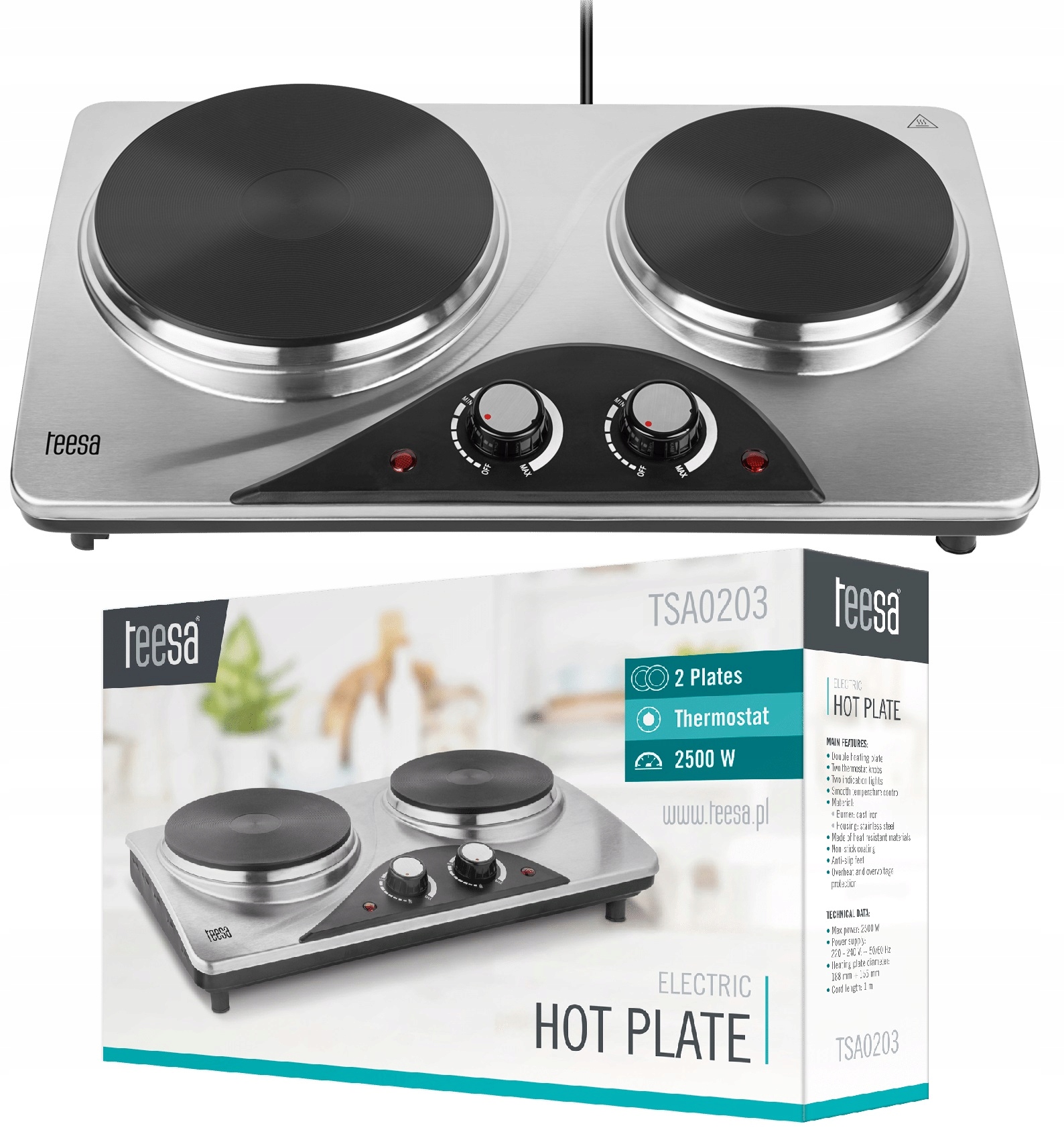 KUCHENKA ELEKTRYCZNA PRZENOŚNA DWUPALNIKOWA 2500W