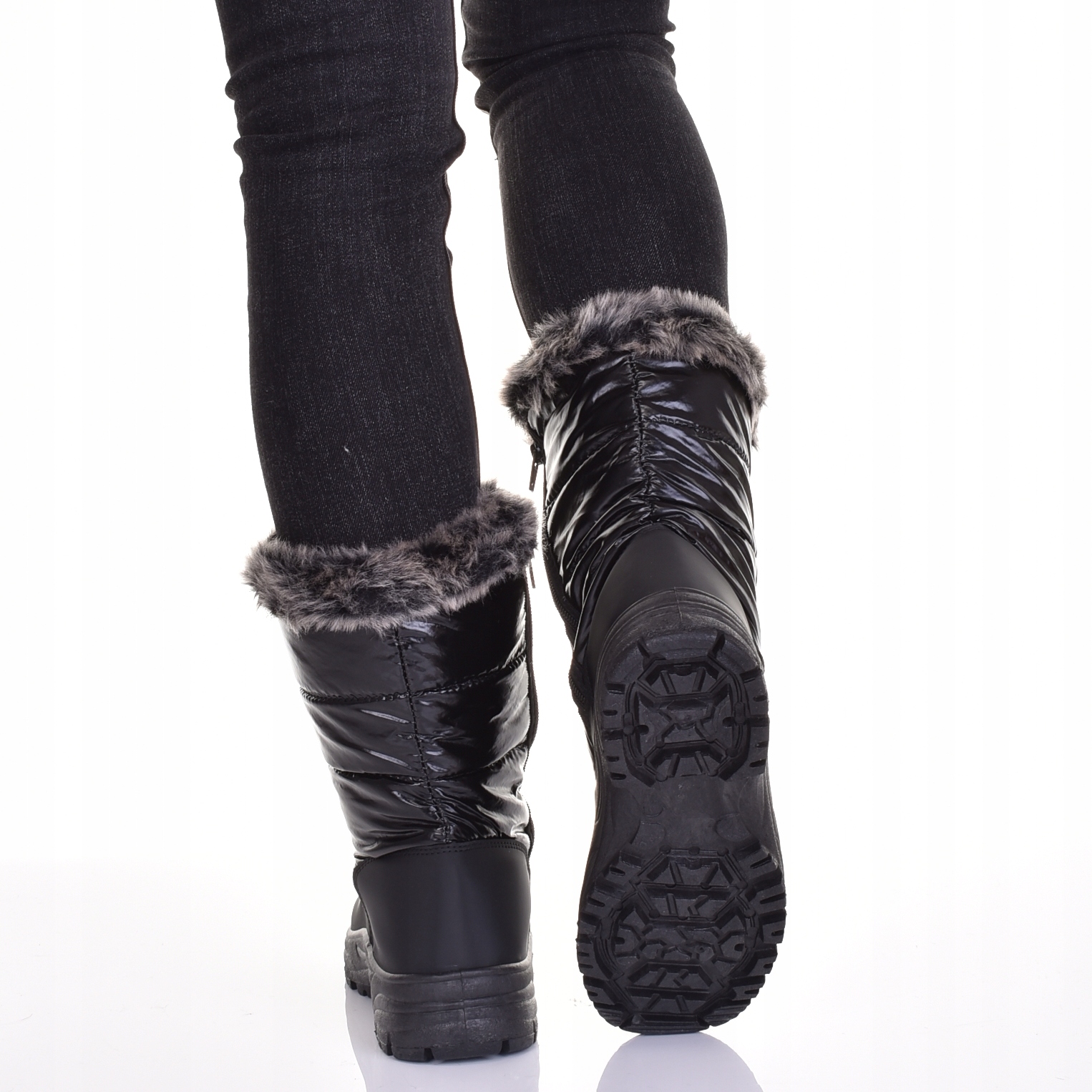 WYGODNE DAMSKIE ŚNIEGOWCE Z FUTERKIEM CIEPŁE BUTY ZIMOWE CZARNE Długość wkładki 24.5 cm