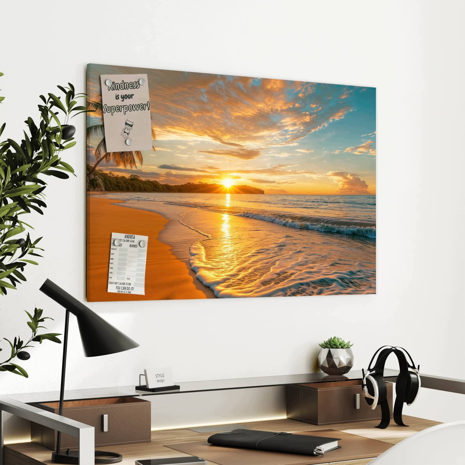 Magnetická tabule Západ slunce Pláž 90 × 60 cm