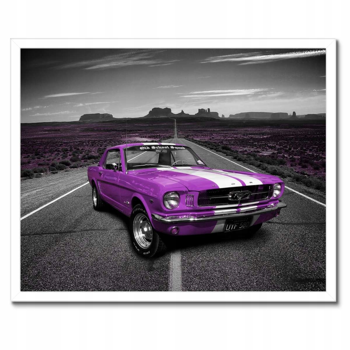 Plakáty v rámu 50x40 Fialový Ford Mustang na silnici