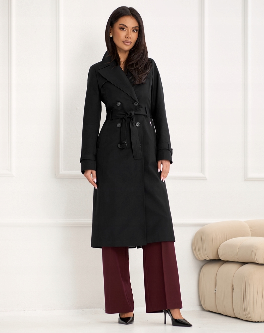 Zartex dámský trenčkotový kabát bez kapuce Logan černý SS26 velikost 38