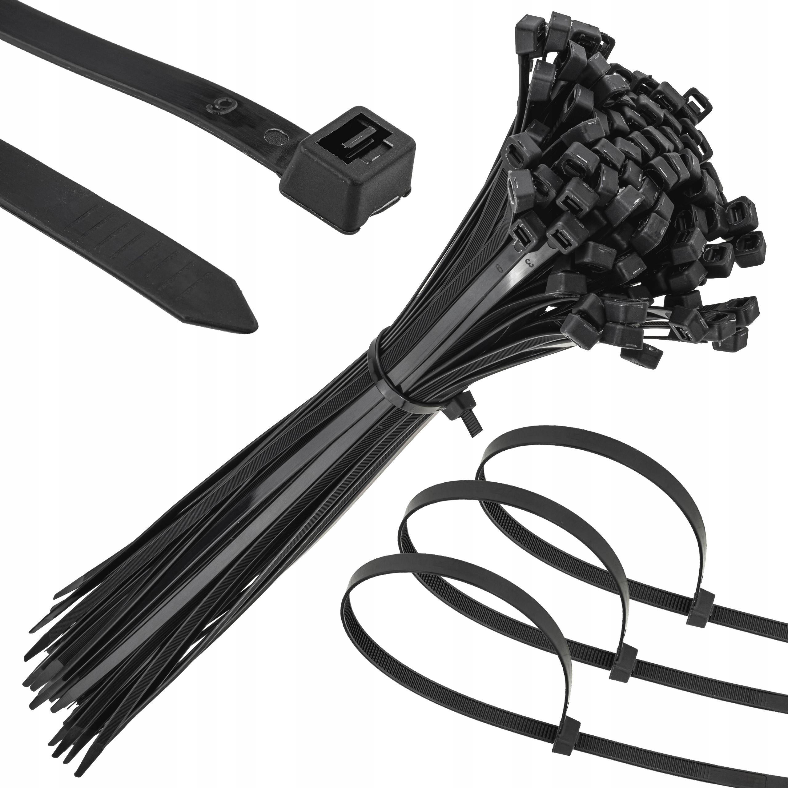 Mocne Opaski Zaciskowe Kablowe Trytki Czarne Taśma 7.6X500MM 100SZT Trytki