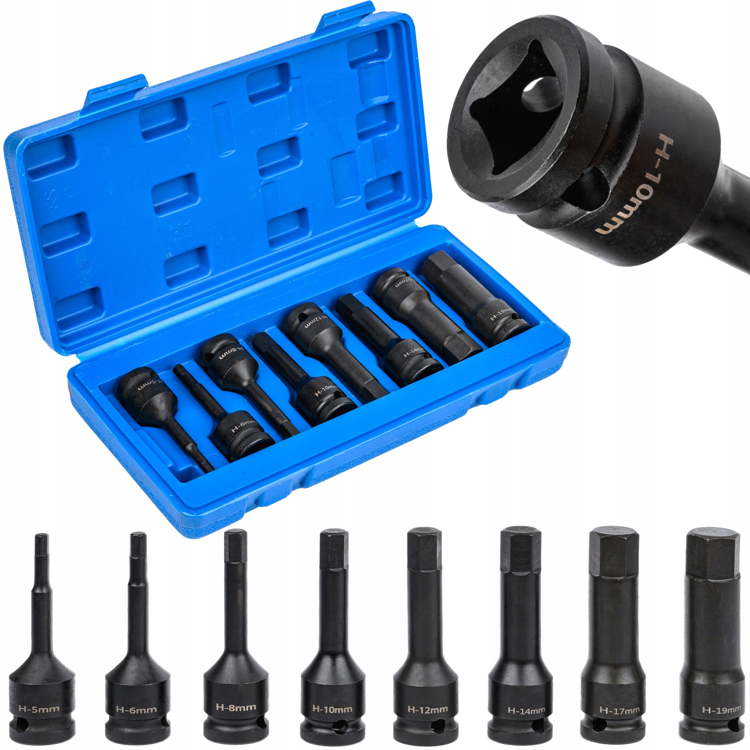 NASADKI KLUCZE UDAROWE TRZPIENIOWE NASADOWE IMBUS HEX H5-H19 1/2" 5-19 MM
