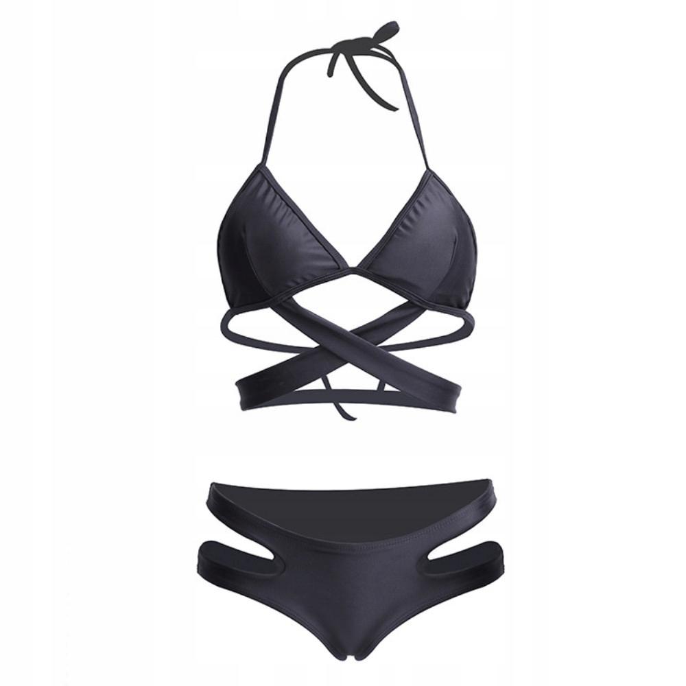 STRÓJ KĄPIELOWY DWUCZĘŚCIOWY CZARNE BIKINI FIGI SEXY KOSTIUM WIĄZANY S Rozmiar S