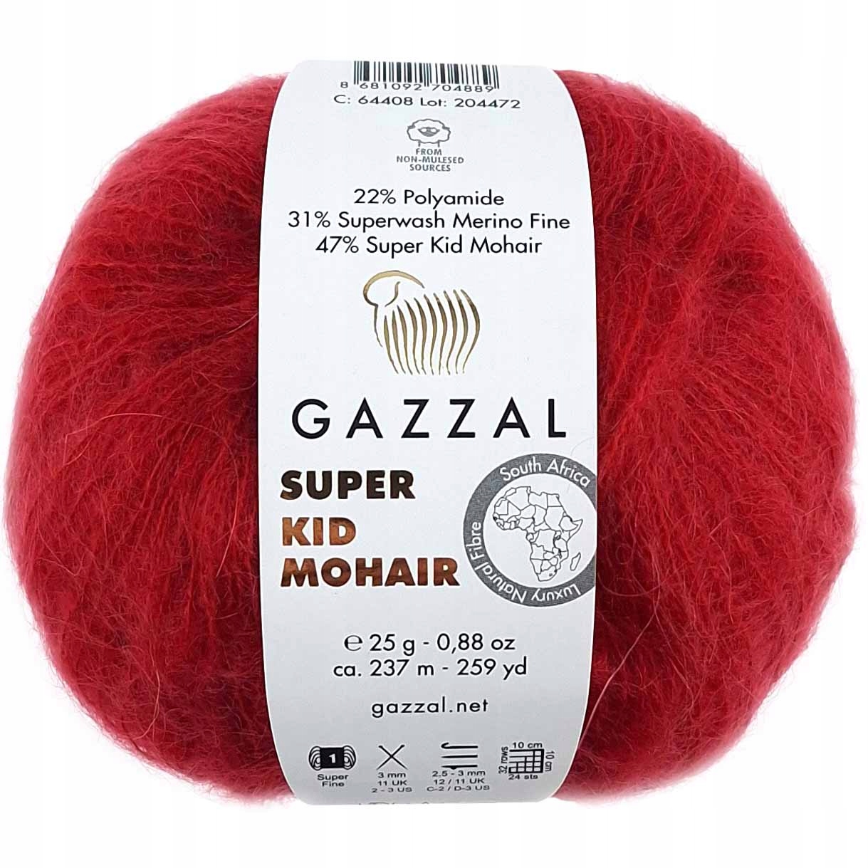 Włóczka Gazzal Kid Mohair 25g 64416 czerwony