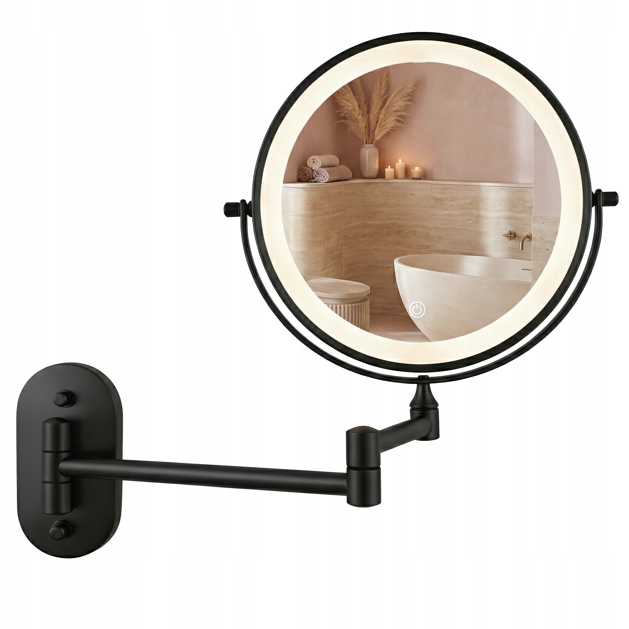 Led Kozmetické Zrkadlo Rea Glow Čierne Okrúhle Zväčšovacie Na Make-up