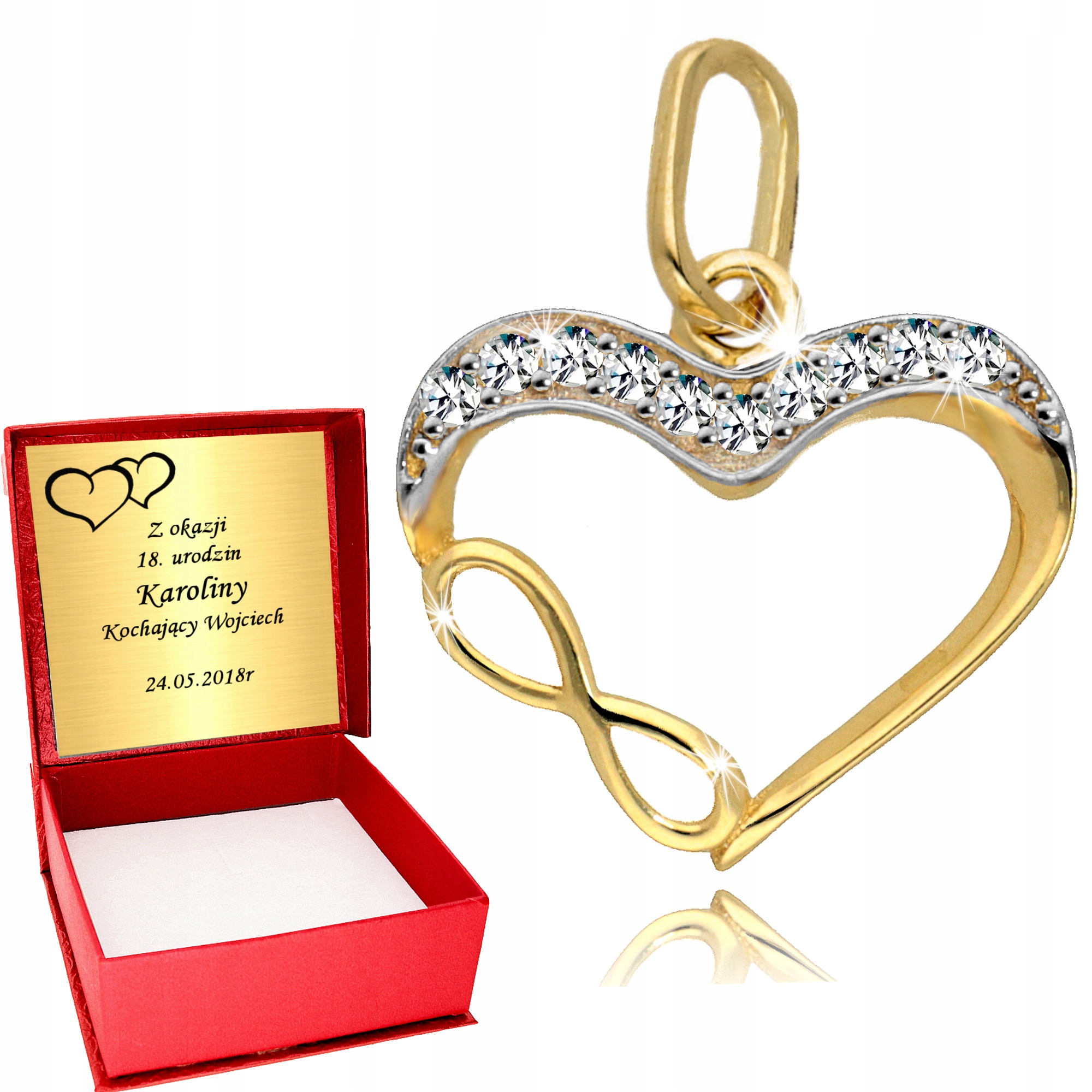 Złoty Wisiorek Serce Nieskończoność Złoto 333 dla kobiety Grawer