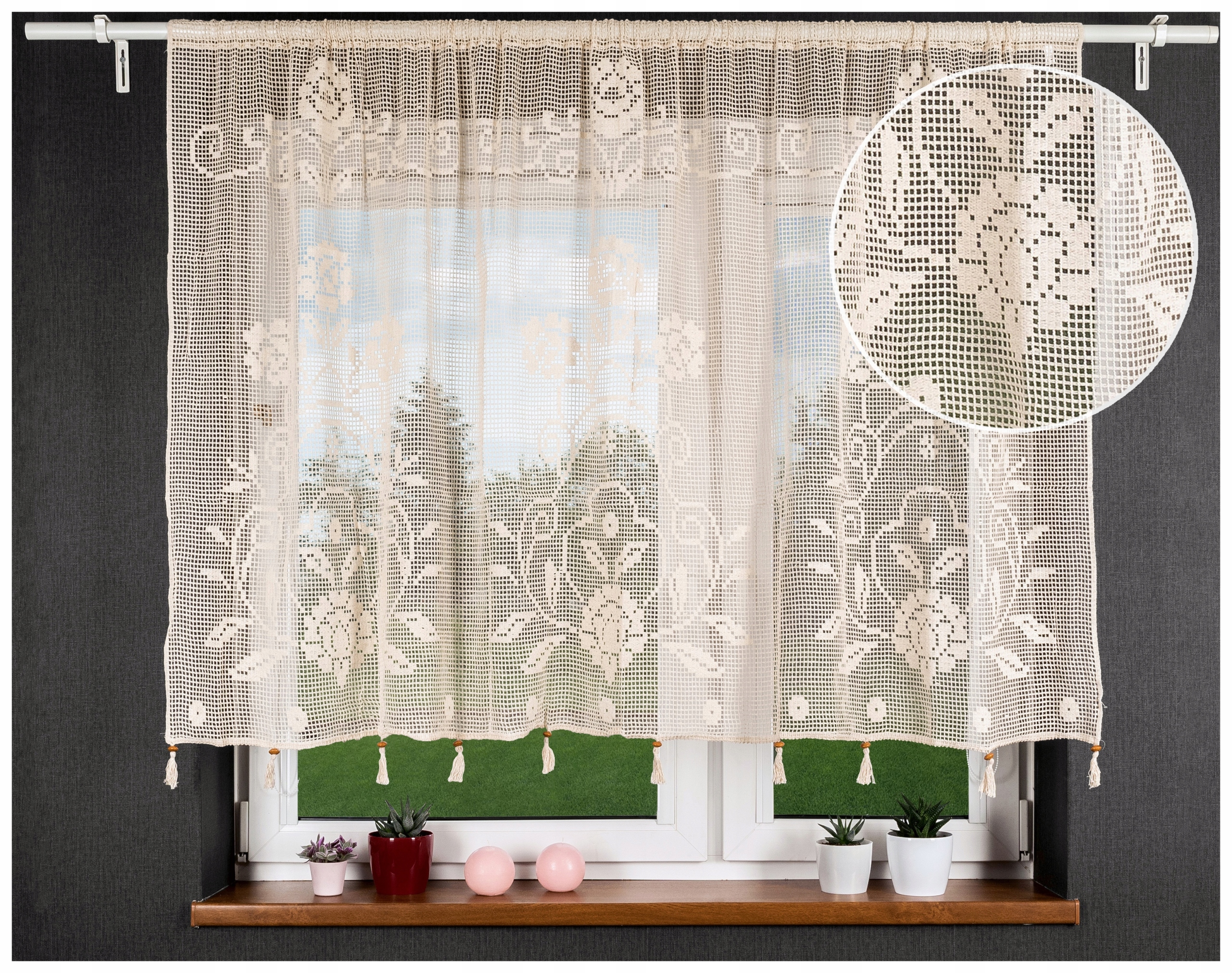 

Firana Zazdrostka na okno szydełkowa 90x150 Boho