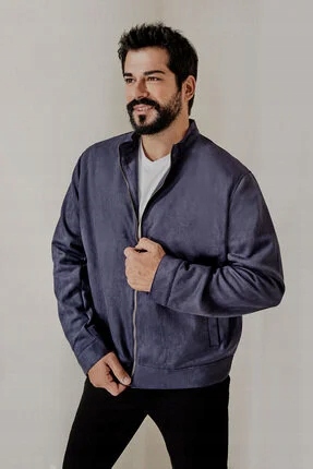 Pánská Bunda Bomber Tmavě Modrá Se Zipem Bez Kapuce XL 5HA