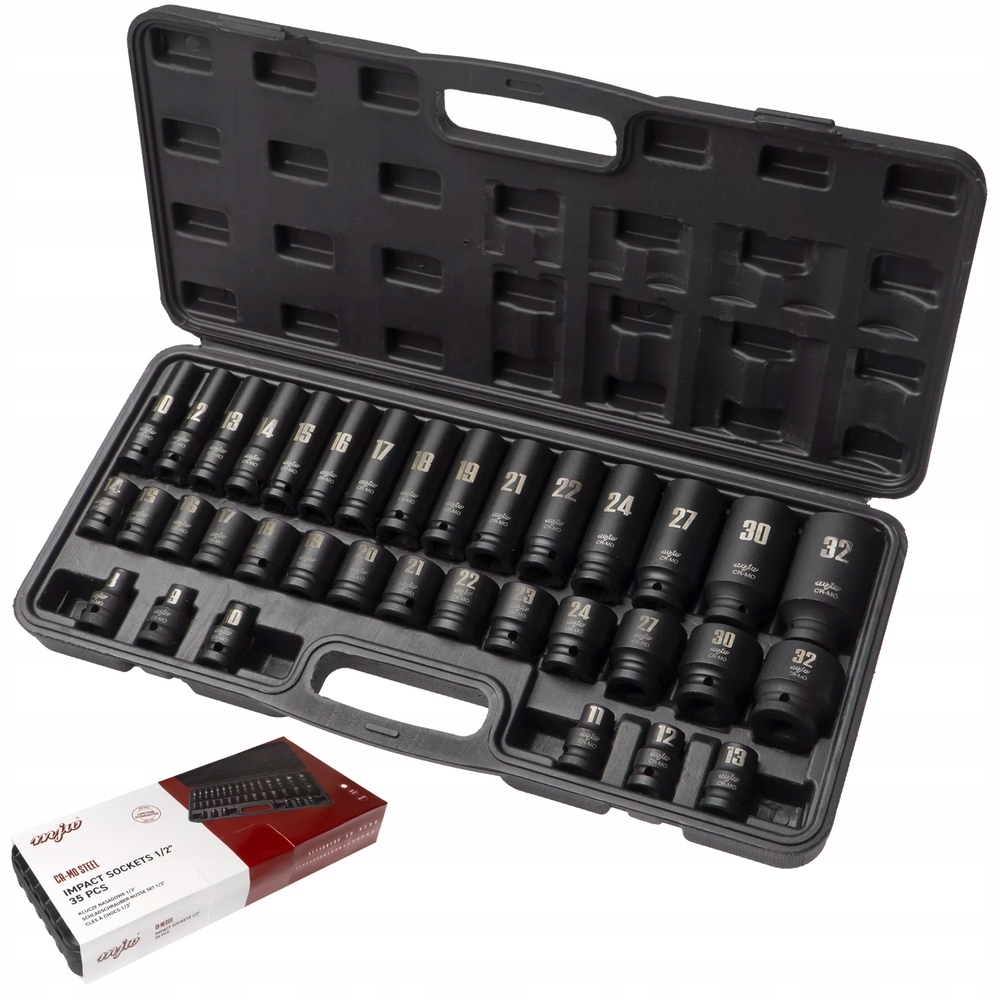 Sada úderových nástavcov 1/2" dlhé krátke 35 Kusov 6-hranné 8-32