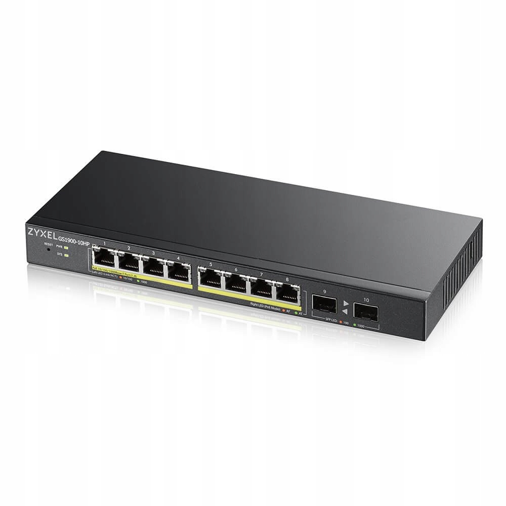 Zyxel GS1900-10HP v2, 8-port GbE L2 PoE Smart Switch 2 Sfp slots, 802…