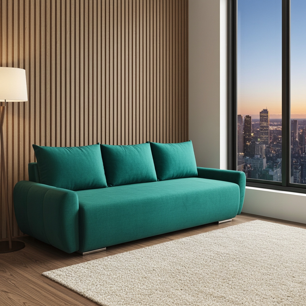 Zelená Rozkládací Pohovka S Funkcí Spaní Kódová Pružina Kontejner Velur