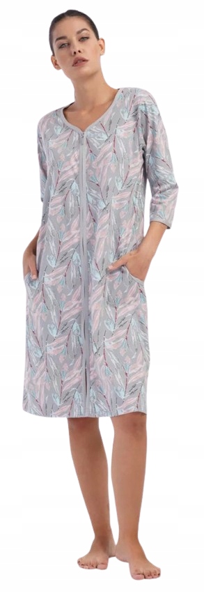 Bavlněný Župan Na Zip Listy Rukáv 3/4 Podmiska 100% Bavlna S