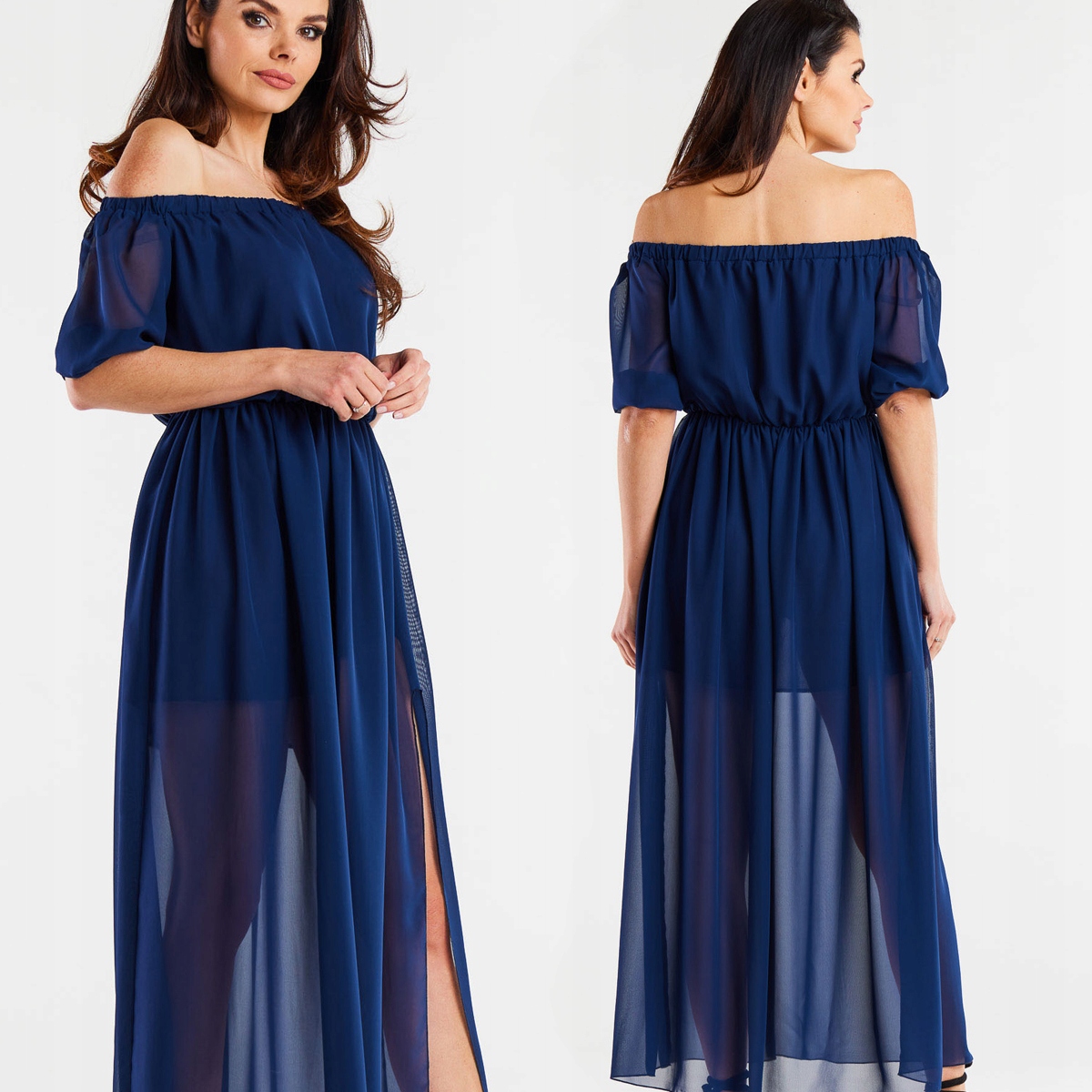 Šaty Elegantní Letní Maxi Španělské Šifonové Modré L/XL 40/42