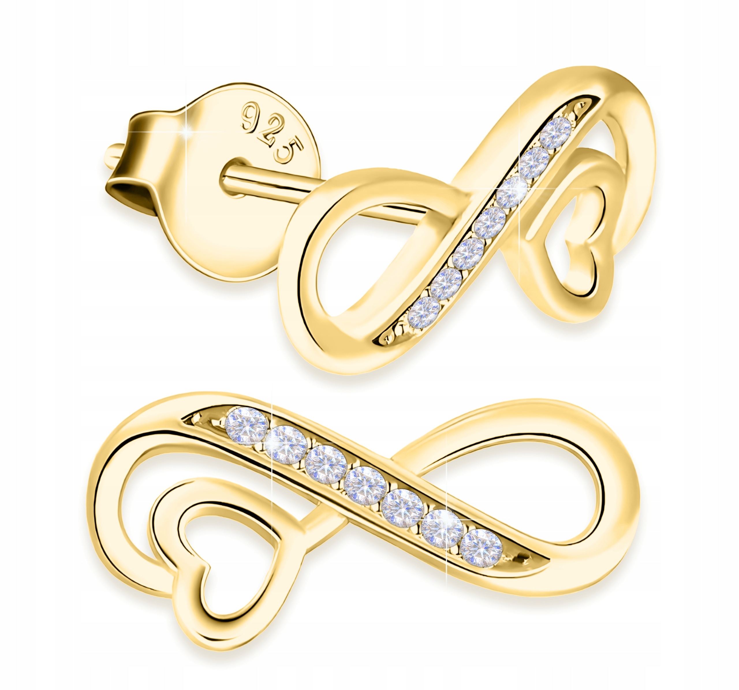 Zlaté Náušnice Znamení nekonečna s krystaly Zirkony Stříbro 925