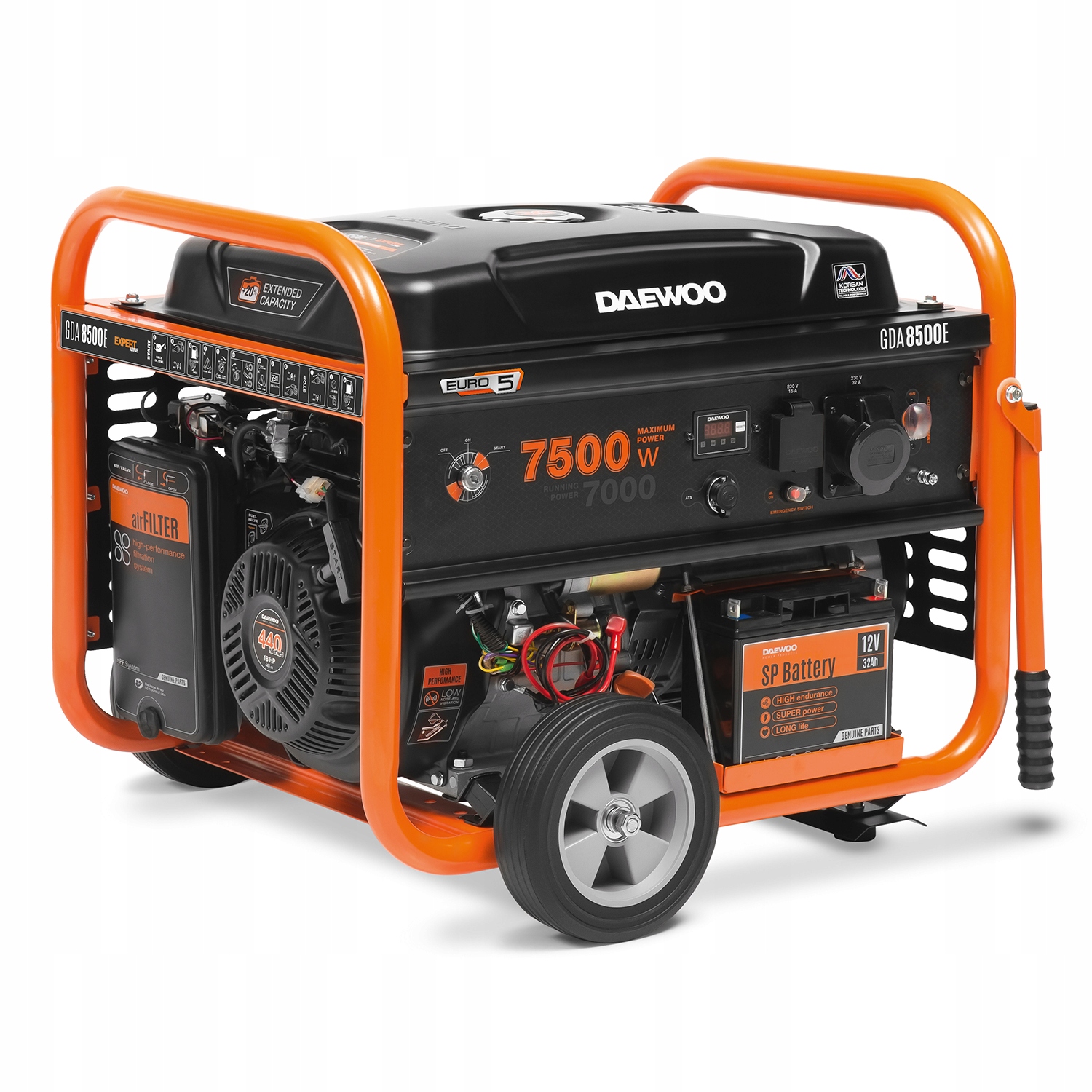 Jednofázový přenosný generátor Daewoo 7500 W benzín