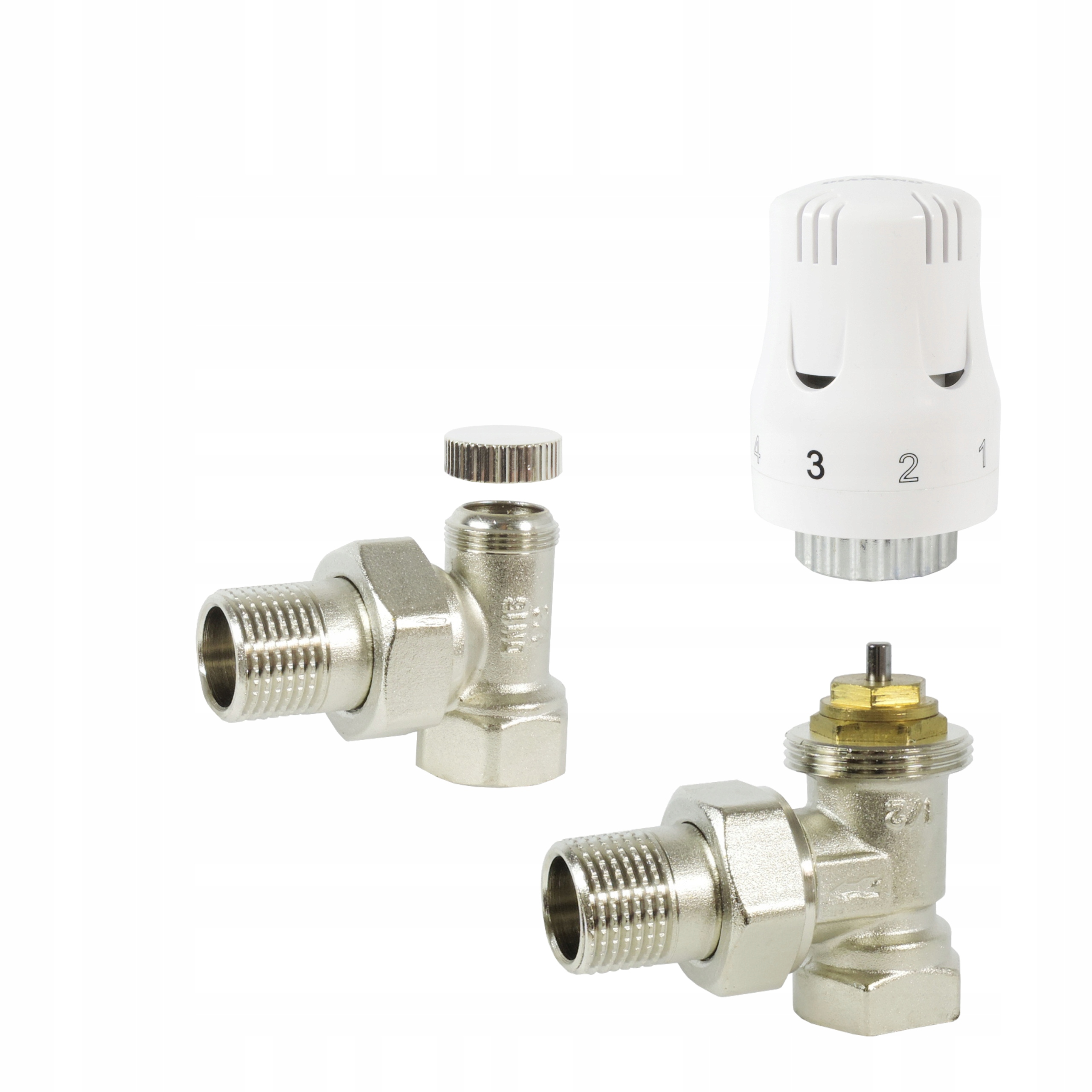 ZESTAW TERMOSTATYCZNY KĄTOWY ZAWÓR ZASILAJĄCY POWROTNY GŁOWICA DO GRZEJNIKA Stan opakowania oryginalne