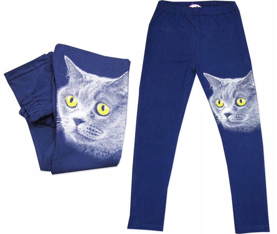 

110 Legginsy getry długie bawełniane nadruk Kot gr