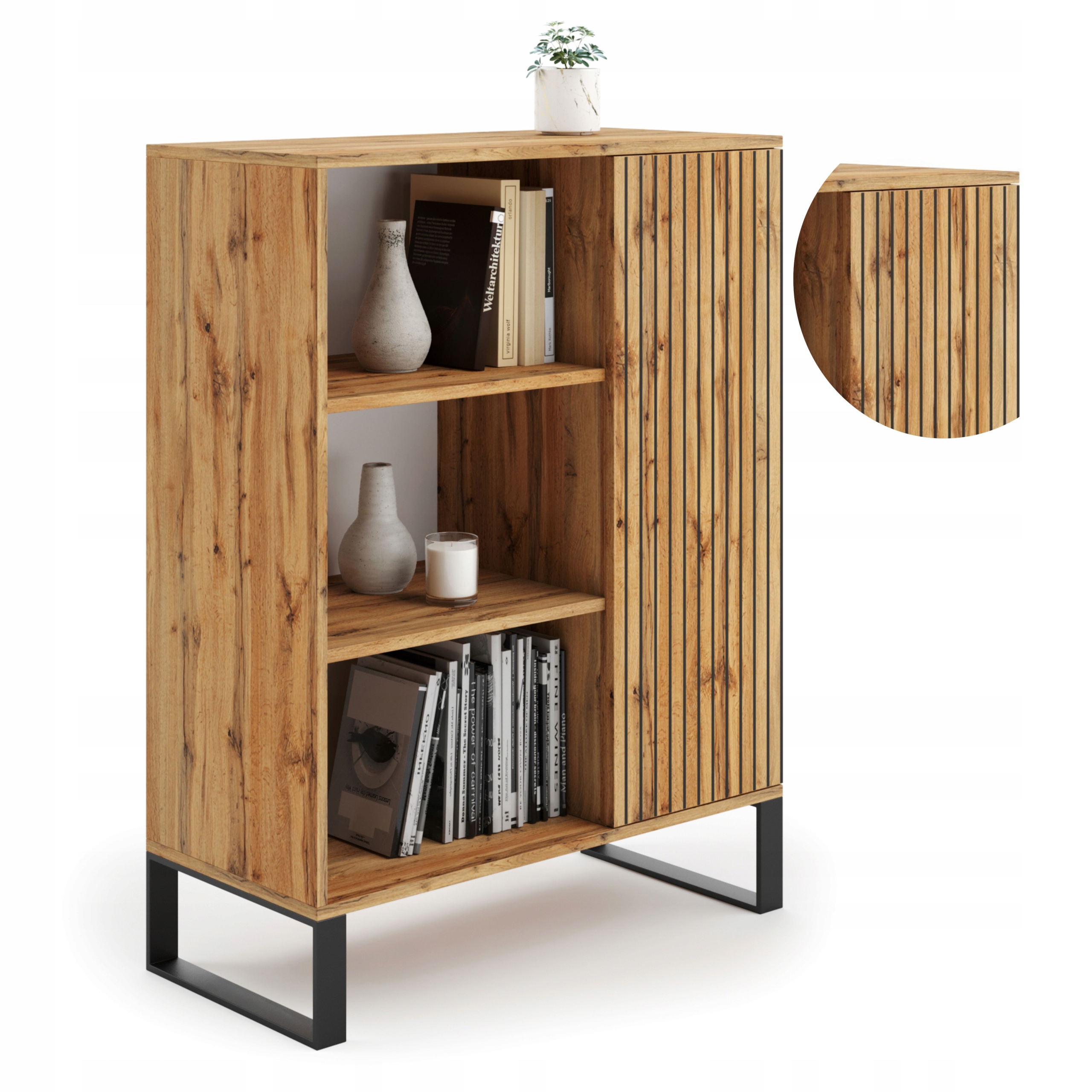 

Szafka Fondi regał, komoda loft imitacja lameli