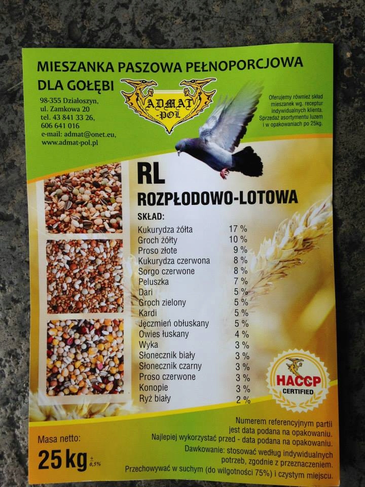 Karma dla gołębi RL Rozpłodowo-lotowa ADMAT-POL Marka inna