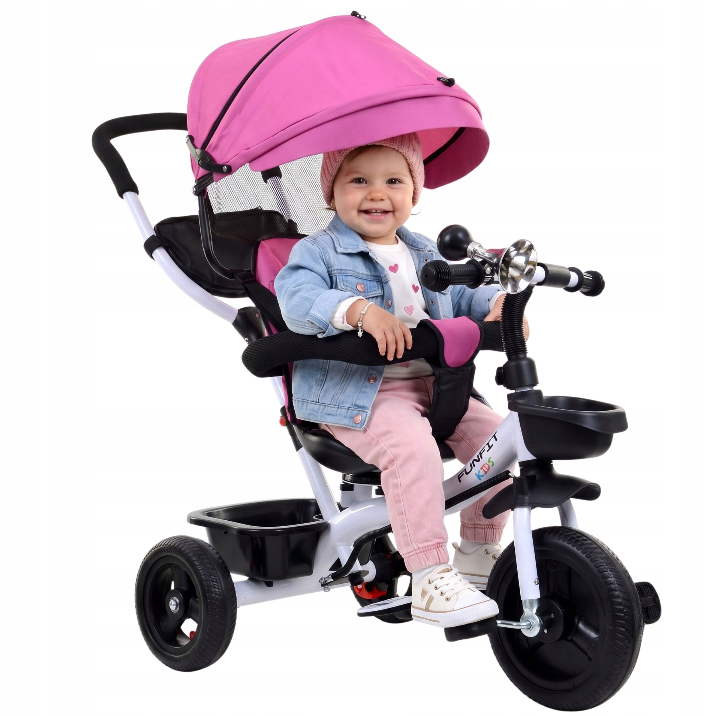 Rowerek trójkołowy spacerowy z trąbką dla dzieci Funfit Kids Twist różowy