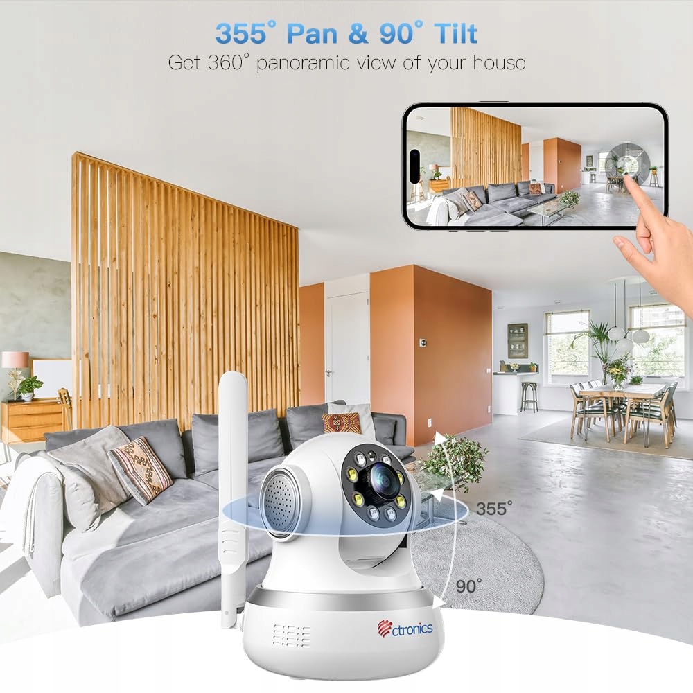 CTRONICS 4G LTE Kamera Wewnętrzna 360 PTZ Detekcja Ruchu SIM — miniatura 4